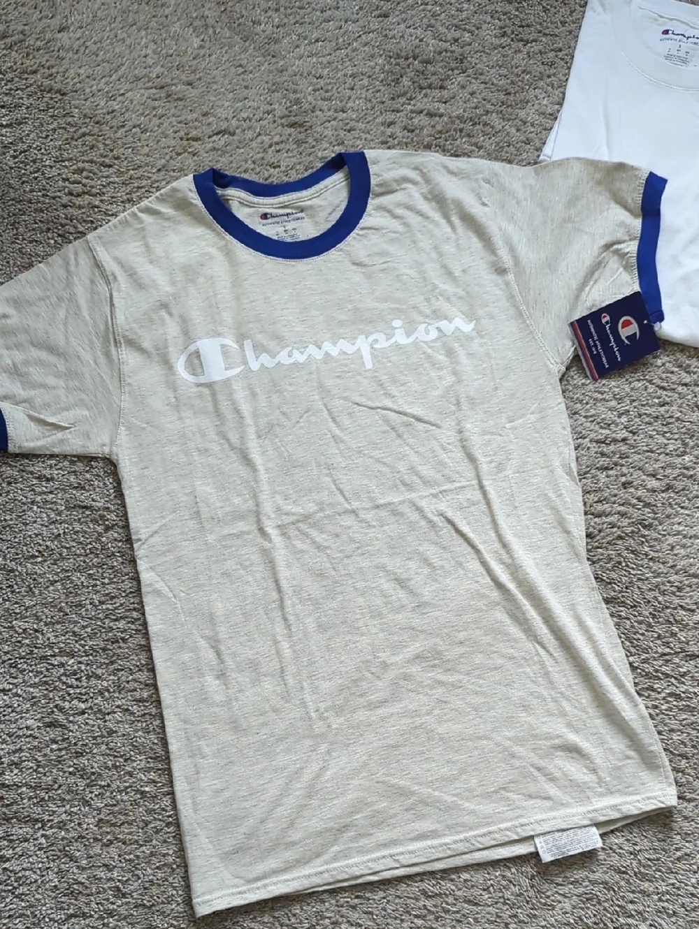 3 Champion Crewneck Tee Pack in Cream, White and Navy Trim - Picture 2 of 12